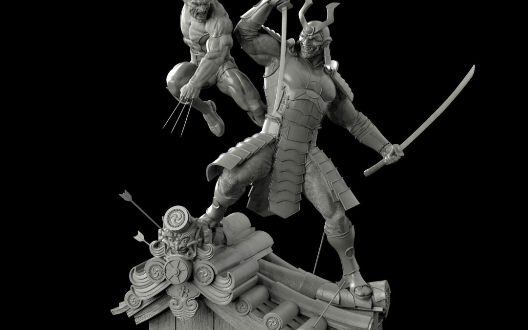 Brown Wolverine vs Silver Samurai 1/4 Scale Custom Statue